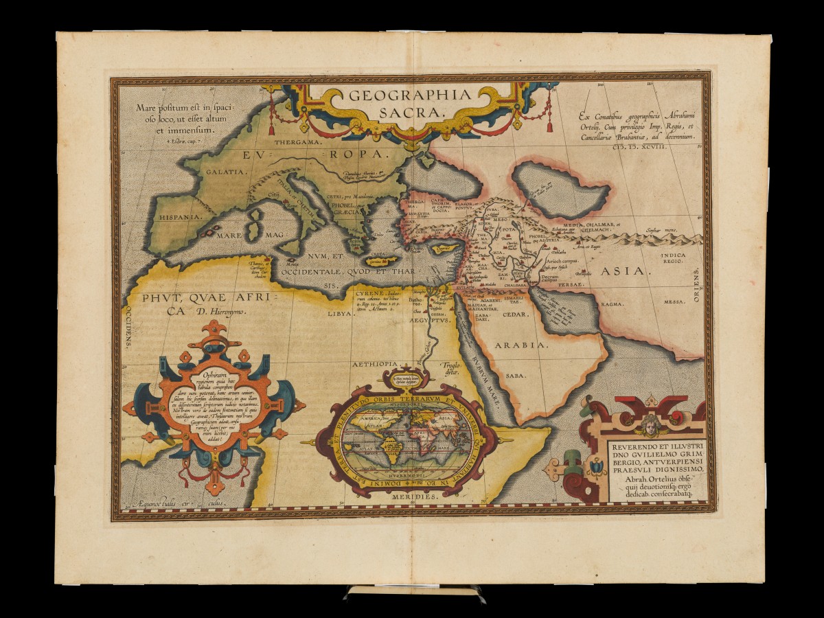 Abraham Ortelius (Antwerpen 1527 - 1598), Een landkaart van de antieke wereld - Geographia Sacra, 1598.