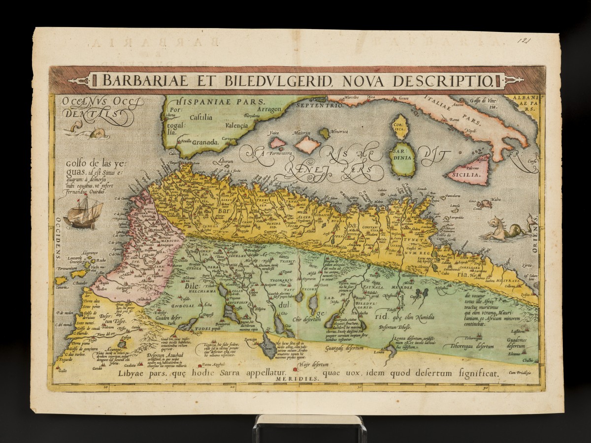 Abraham Ortelius (Antwerpen 1527 - 1598), Landkaart voorstellende Noord-Afrika - Barbariae et biledulgerid (...), Antwerpen, ca. 1590.