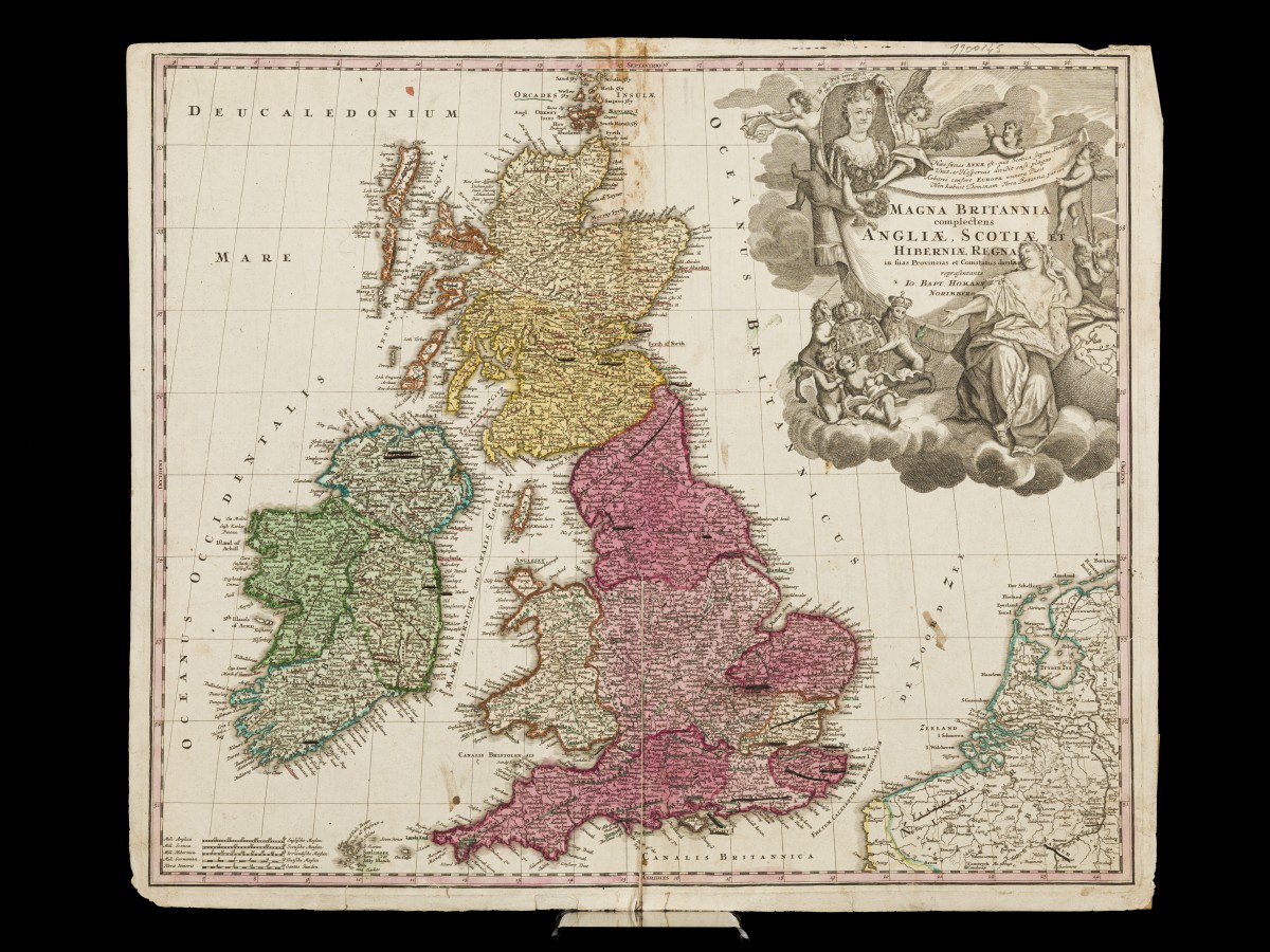 Johann Baptista HOMANN (1664-1724), Een landkaart van Engeland, Schotland, en Ierland - Magnae Britanniae, Nuremberg, 1749.