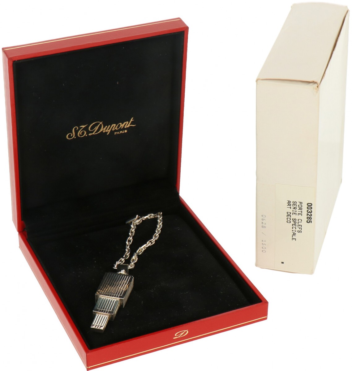 S.T. Dupont Sleutelhanger ART-DECO 1996 collection zilver.