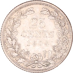 25 Cent. Wilhelmina. 1904. UNC -.