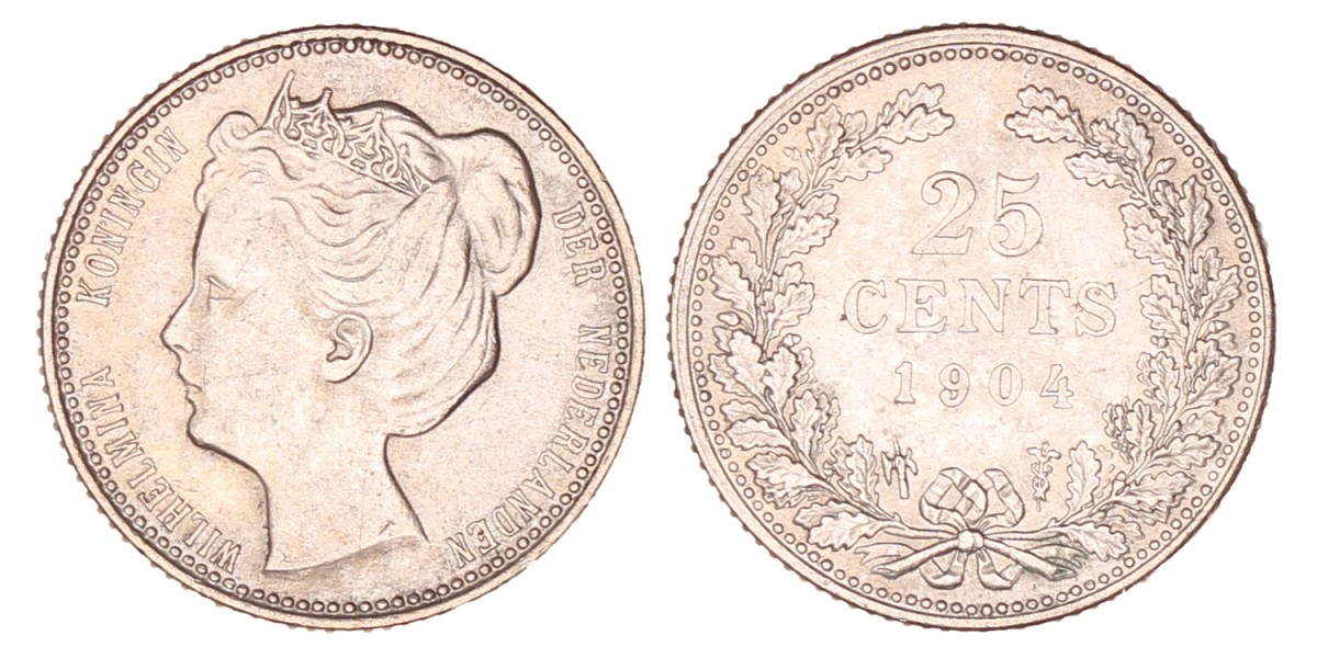 25 Cent. Wilhelmina. 1904. UNC -.