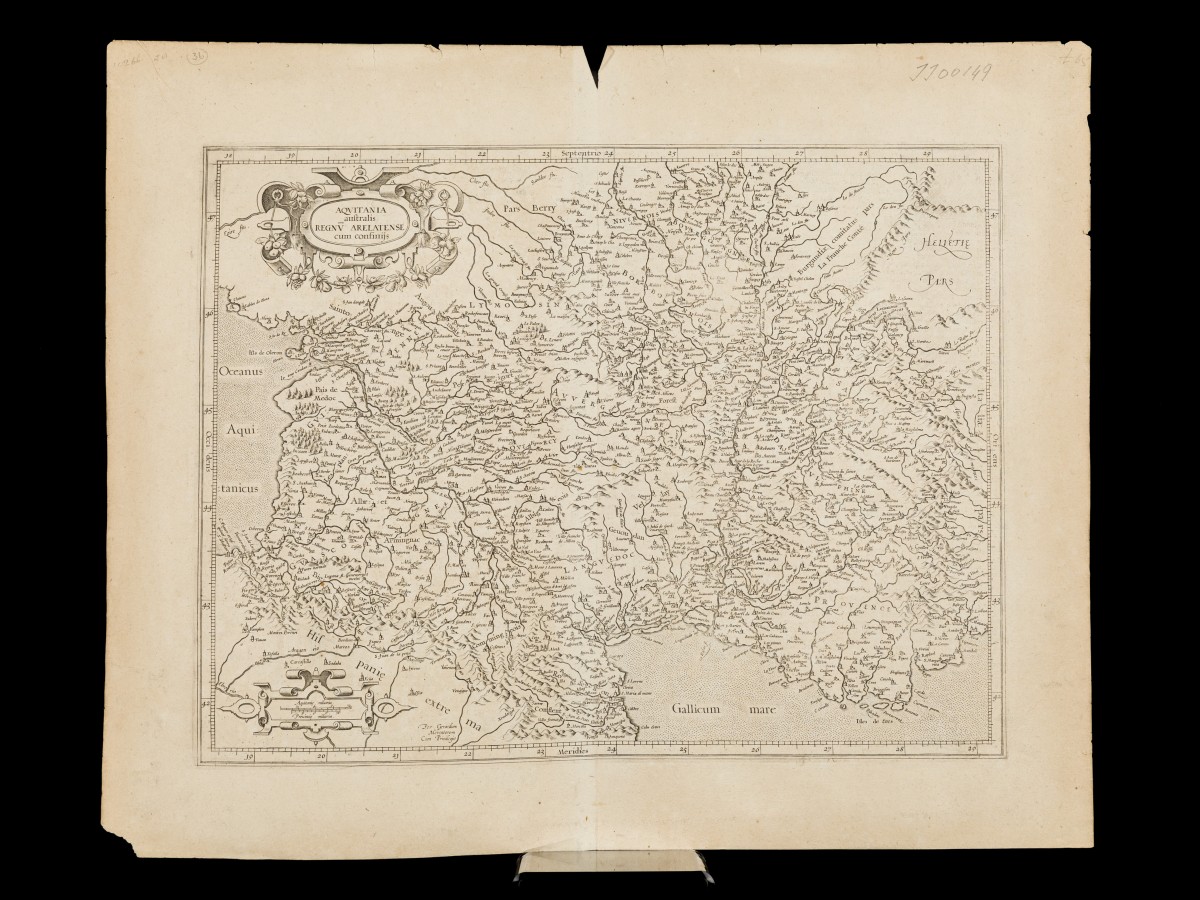 Gerhard MERCATOR (1512-1594), Landkaart van Aquitanië - Aquitania, 1585.