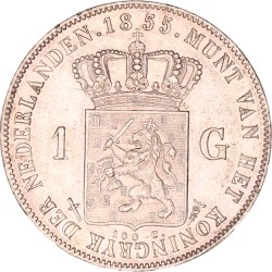 1 Gulden. Willem III. 1855. UNC -.