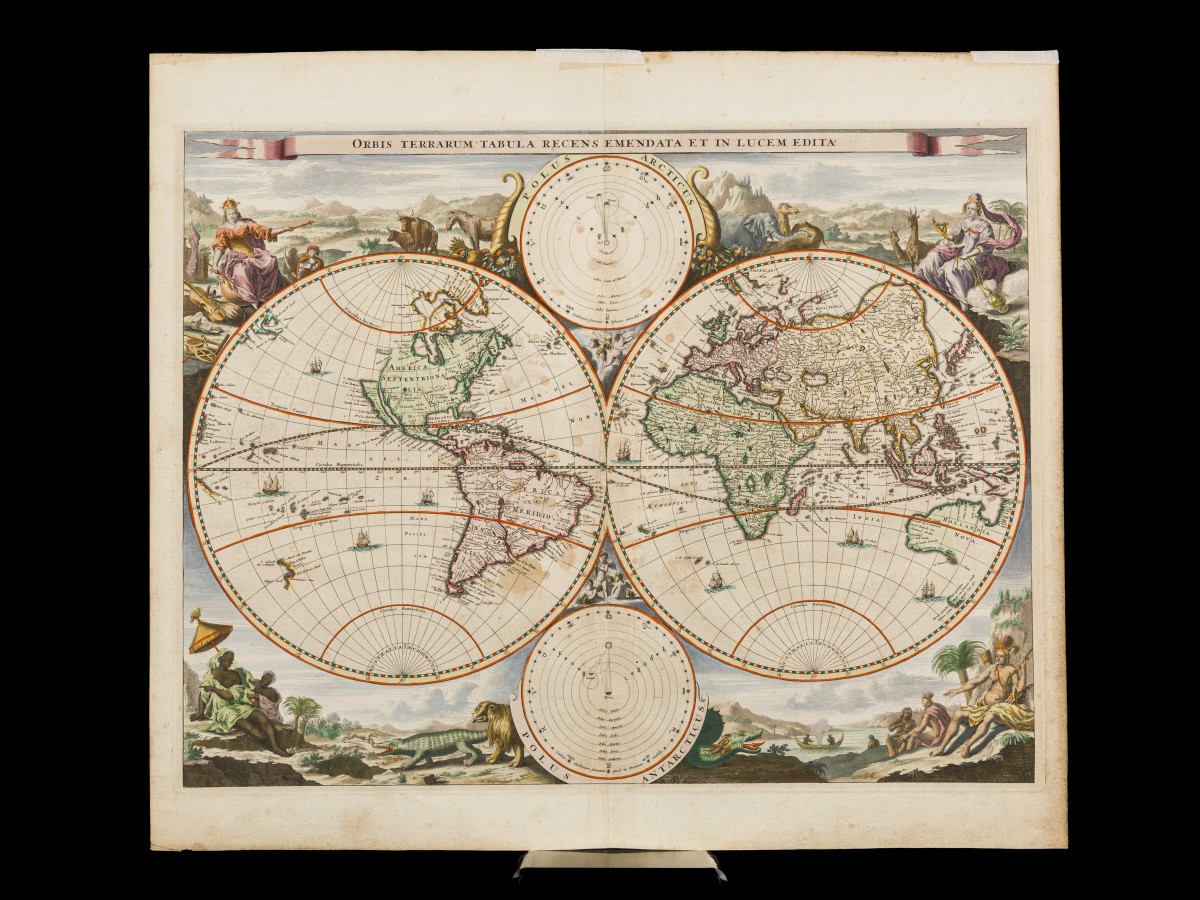 Daniel STOOPENDAEL (1672-1726), Landkaart van de wereld - 'Orbis Terrarum Tabula Recens Emendata et in Lucem', ca. 1680.