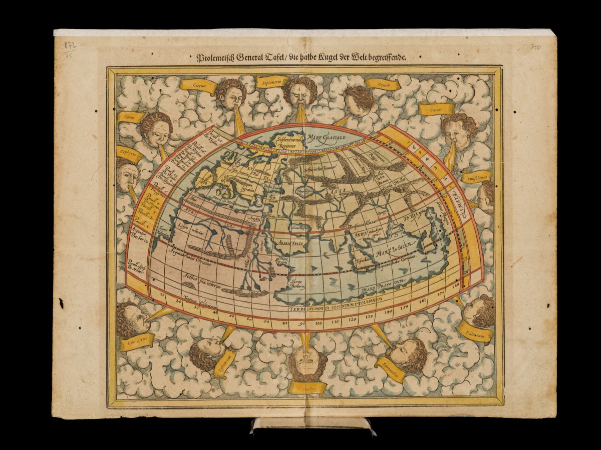 Sebastian MÜNSTER (1488-1552), Landkaart voorstellende het Noordelijk Halfrond - 'Ptolemeisch Generaltafel (...)', ca. 1590.