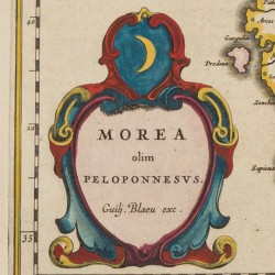 Guiljelmus (Willem) BLAEU (1600-1699), Landkaart van de Peleponnese (Griekenland) - Morea olim Peleponessus, ca. 1640.