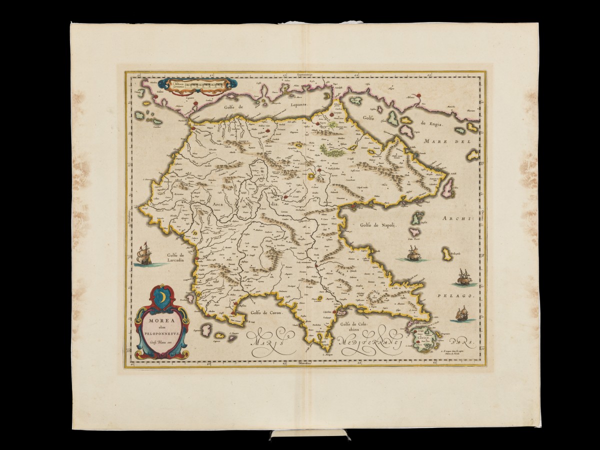 Guiljelmus (Willem) BLAEU (1600-1699), Landkaart van de Peleponnese (Griekenland) - Morea olim Peleponessus, ca. 1640.