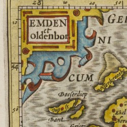 Gerhard MERCATOR (1512-1594), Landkaart voorstellende Emden & Oldenborch, uitgegeven in Duisburg, en later Amsterdam, (1585-95) 1613.