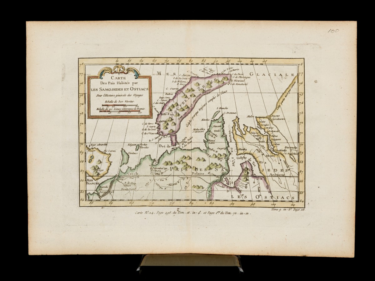 Jacques-Nicolas BELLIN (1703-1772), Kaart van Nova Zembla (Archangelsk, Rusland) - (...) Les Samojedes et Ostiacs, ca. 1780.