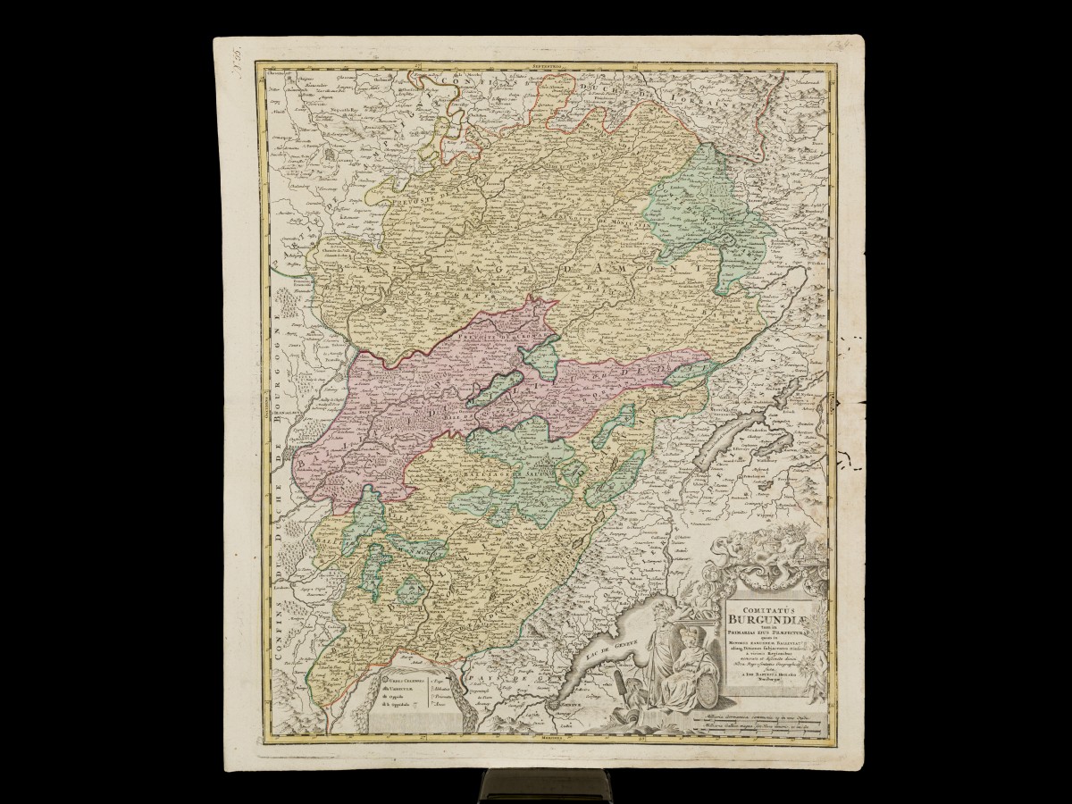 Johann Baptista HOMANN (1664-1724), Landkaart van Bourgondië - Comitatus Burgundiae (...), ca. 1710.