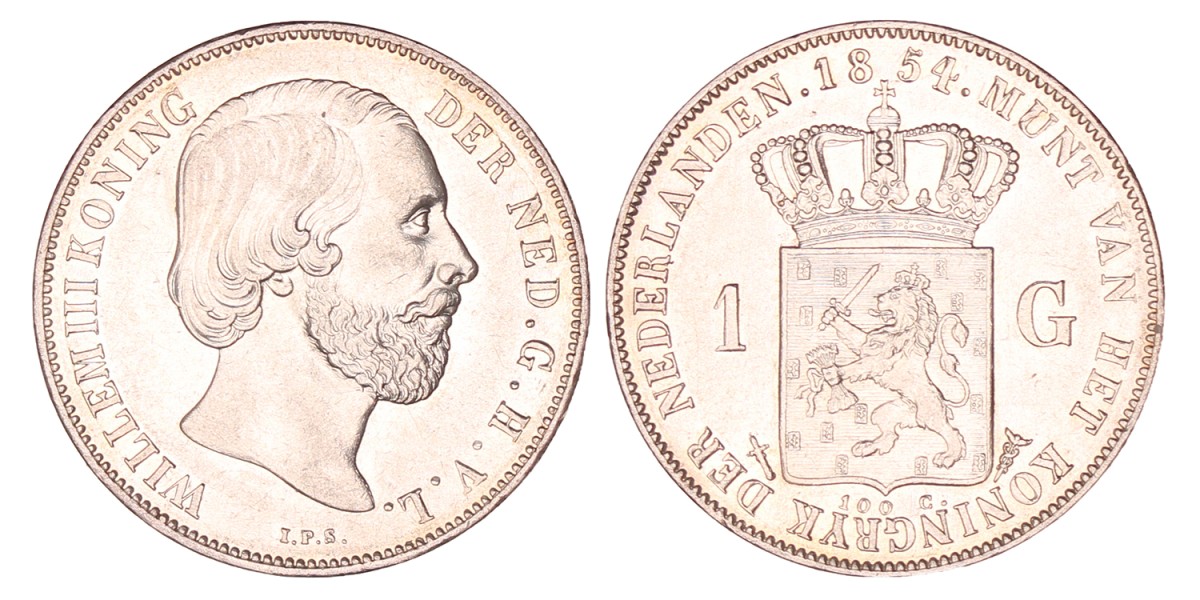 1 Gulden. Willem III. 1854. Prachtig / UNC.