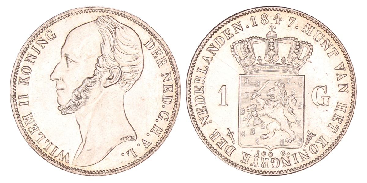 1 Gulden. Willem II. 1847. UNC.