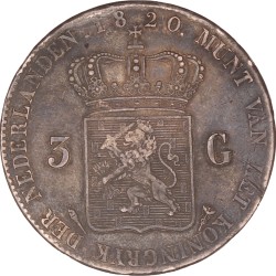 3 Gulden. Willem I. 1820 U. Zeer Fraai +.