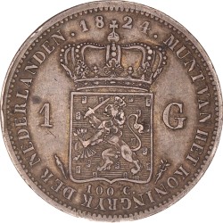 1 Gulden. Willem I. 1824 U. Zeer Fraai +.