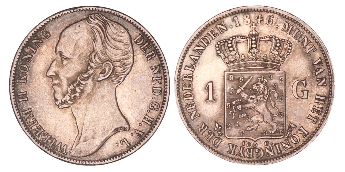 1 Gulden. Willem II. 1846 Lelie. Zeer Fraai / Prachtig.