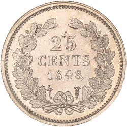 25 Cent. Willem II. 1848. UNC.