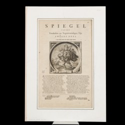 Een lot van (2) diverse emblemata gravures, voorstellingen in medaillon, allegorie op Huwelijkse Zaken en Spiegel van den Voorleden en Tegenwoordigen tijd (titelgravure), 17e eeuw. 