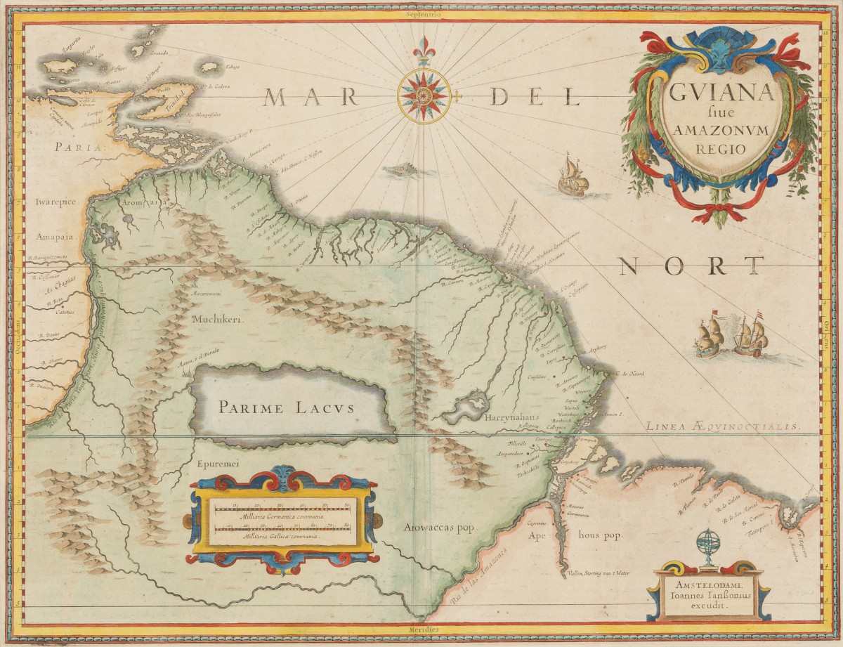Johannes Jansonius, Landkaart voorstellende het noorden van Zuid-Amerika - América do Sul, Guyana, Suriname, French Guiana – 1647.