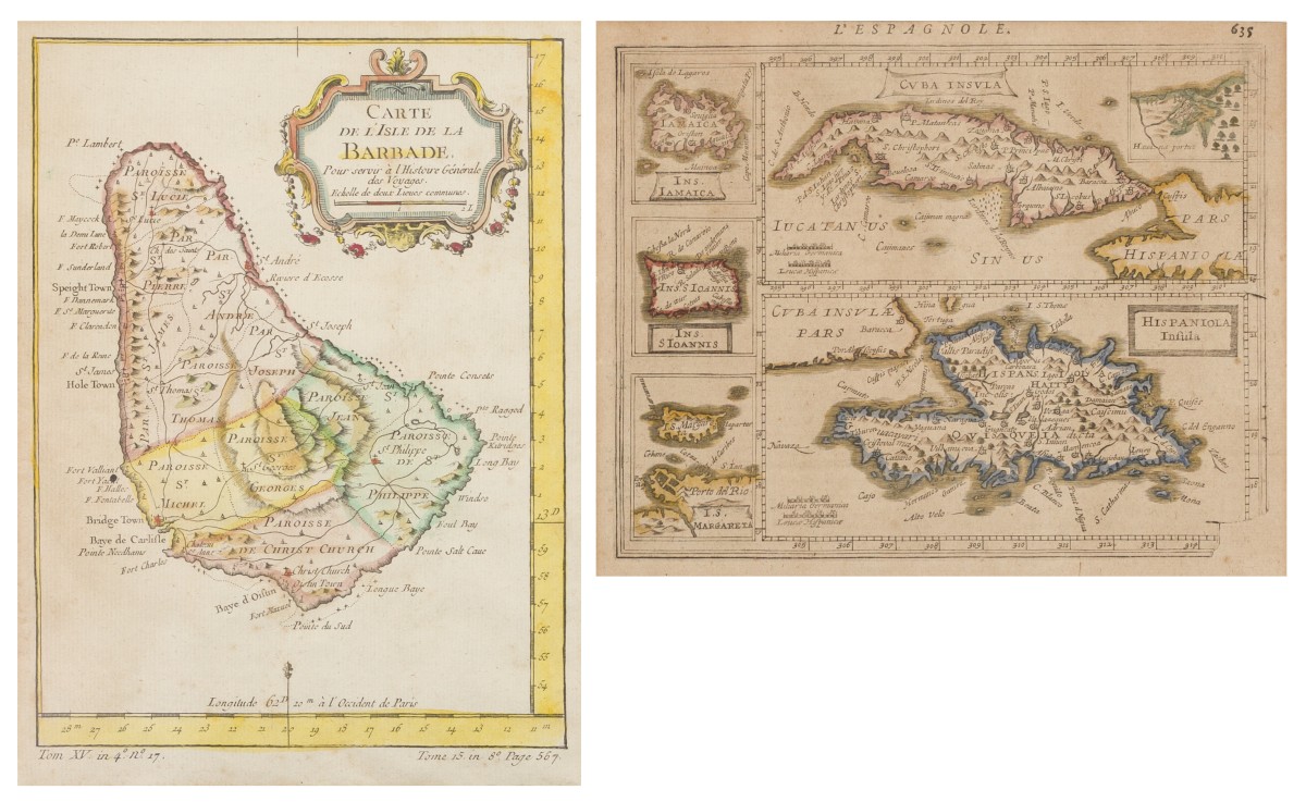 Jacques Nicolas Bellin (1703 - 1772), Landkaart van Barbados, onbekend maker: Dominicaanse Republiek. 