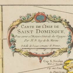 Rigobert Bonne (1727 - 1794); Nicolas Bellin (1703 - 1772) - Een landkaart van Guadeloupe, daarbij Dominique, koloniën van Frankrijk, 18e eeuw. 