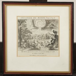 Een gravure voorstellende de Schepping van de wereld - Creation Du Monde, 4004 jaar v. Chr. - 18e eeuw.