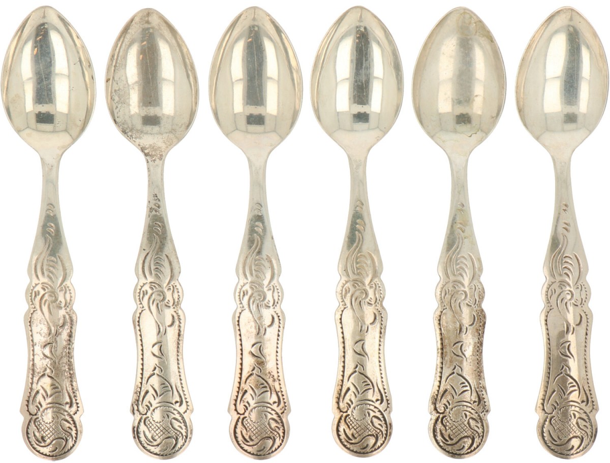 (6) Delig set koffielepels zilver.