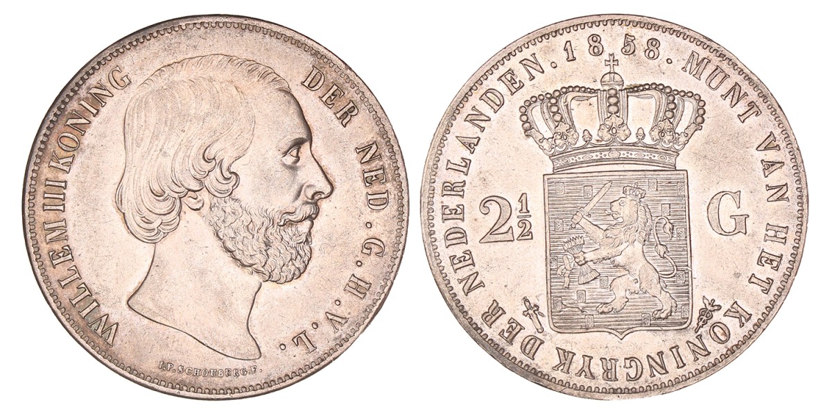 2½ Gulden. Willem III. 1858. Prachtig +.