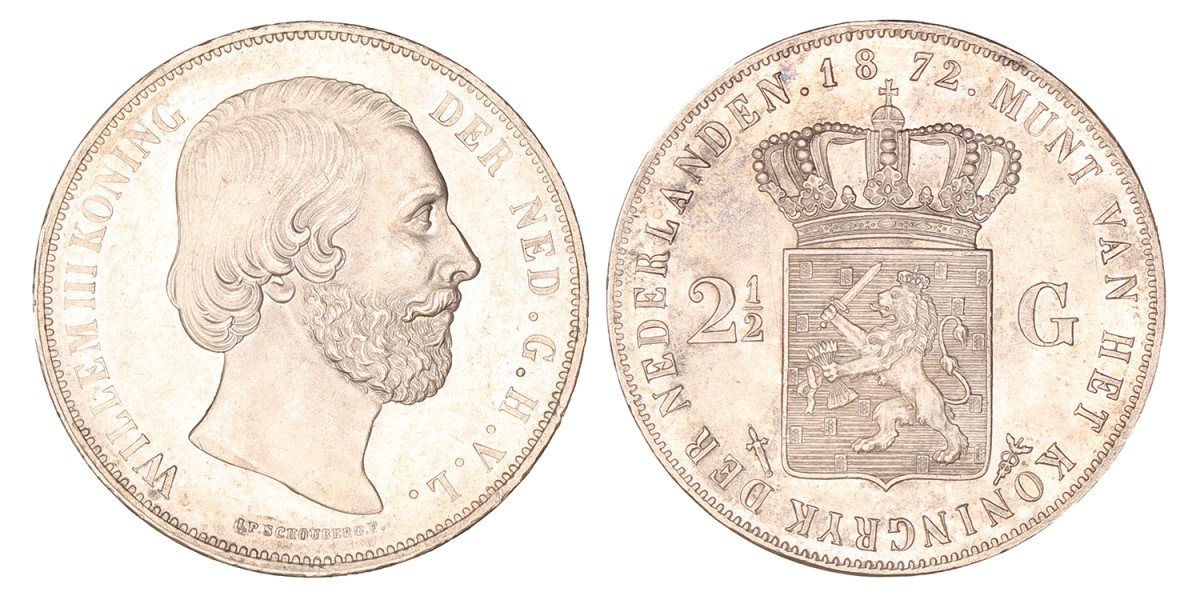 2½ Gulden. Willem III. 1872. Prachtig / UNC.