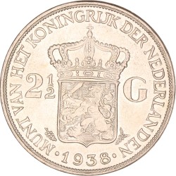 2½ gulden. Wilhelmina. 1938 Grofhaar. UNC.