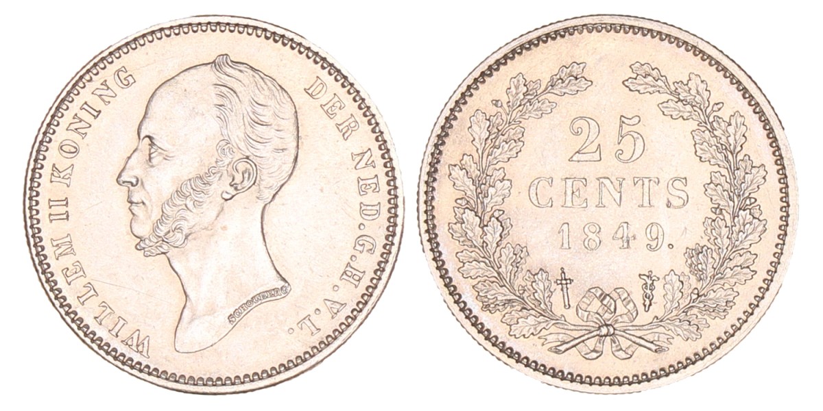 25 Cent. Willem II. 1849. UNC -.