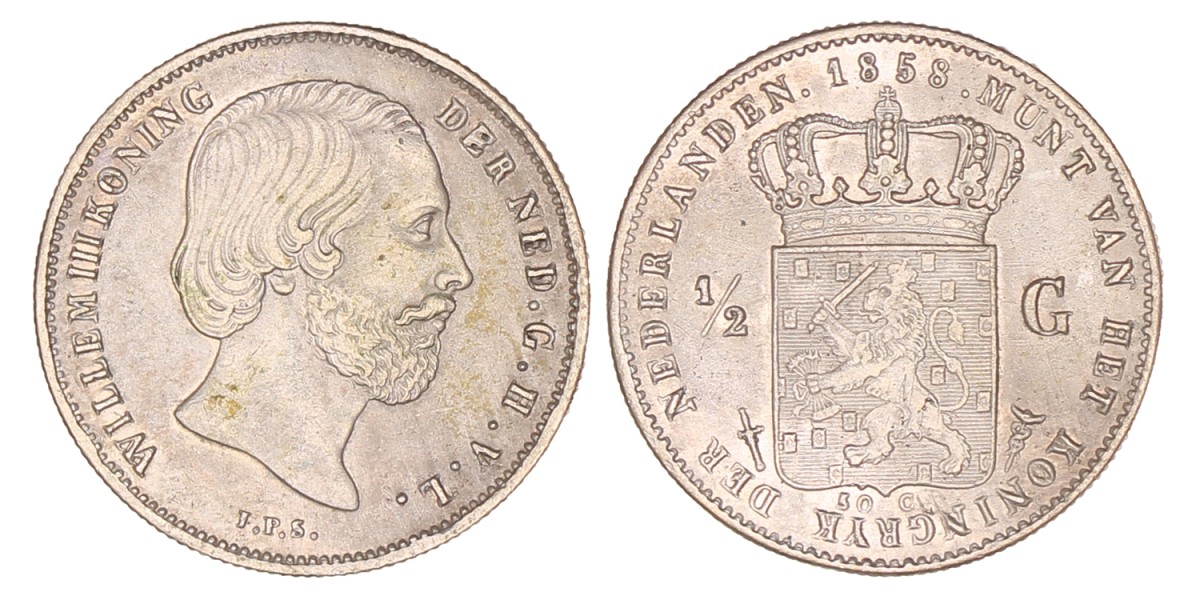 ½ Gulden. Willem III. 1858. Prachtig +.