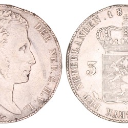 3 Gulden. Willem I. 1823 B. AU details.