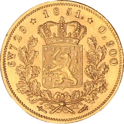 Gouden Willem (negotiepenning t.w.v. 10 Gulden). Willem III. 1851. Prachtig.