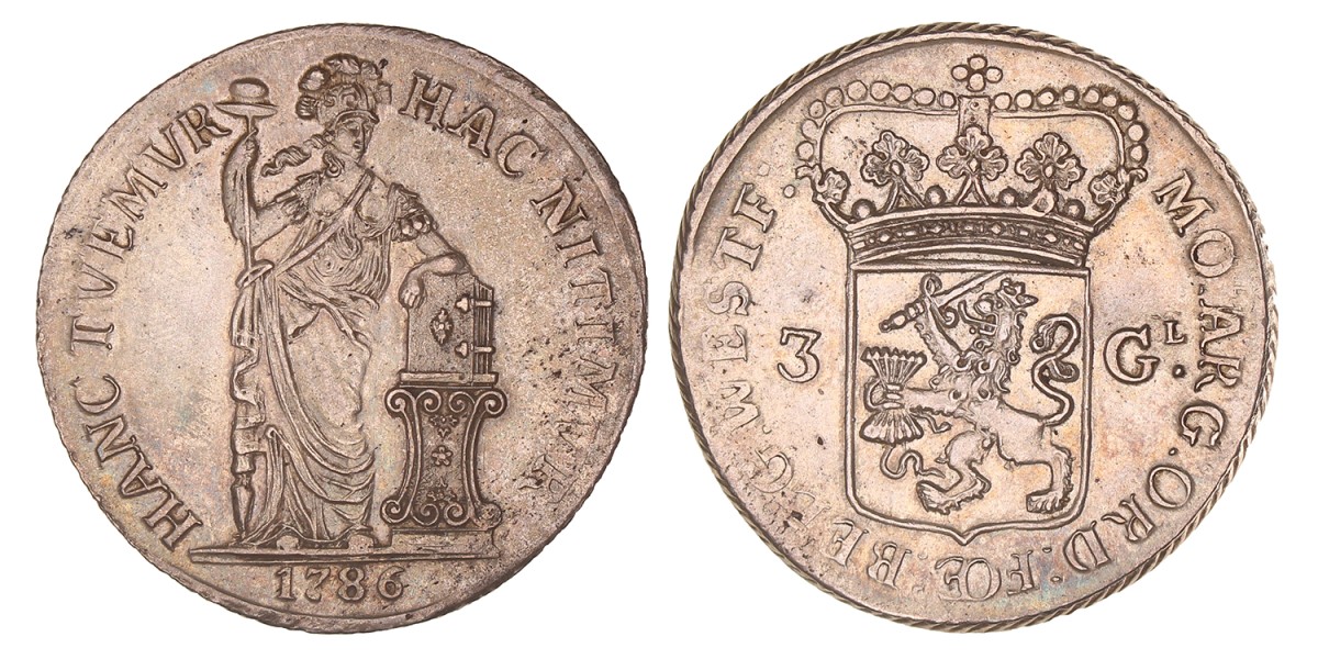 3 Gulden -generaliteits-. West-Friesland. 1786. Prachtig +.