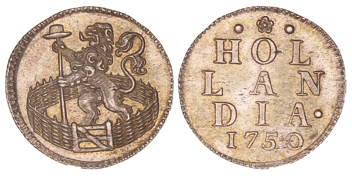 Duit. Zilveren afslag. Holland. 1750. UNC -.