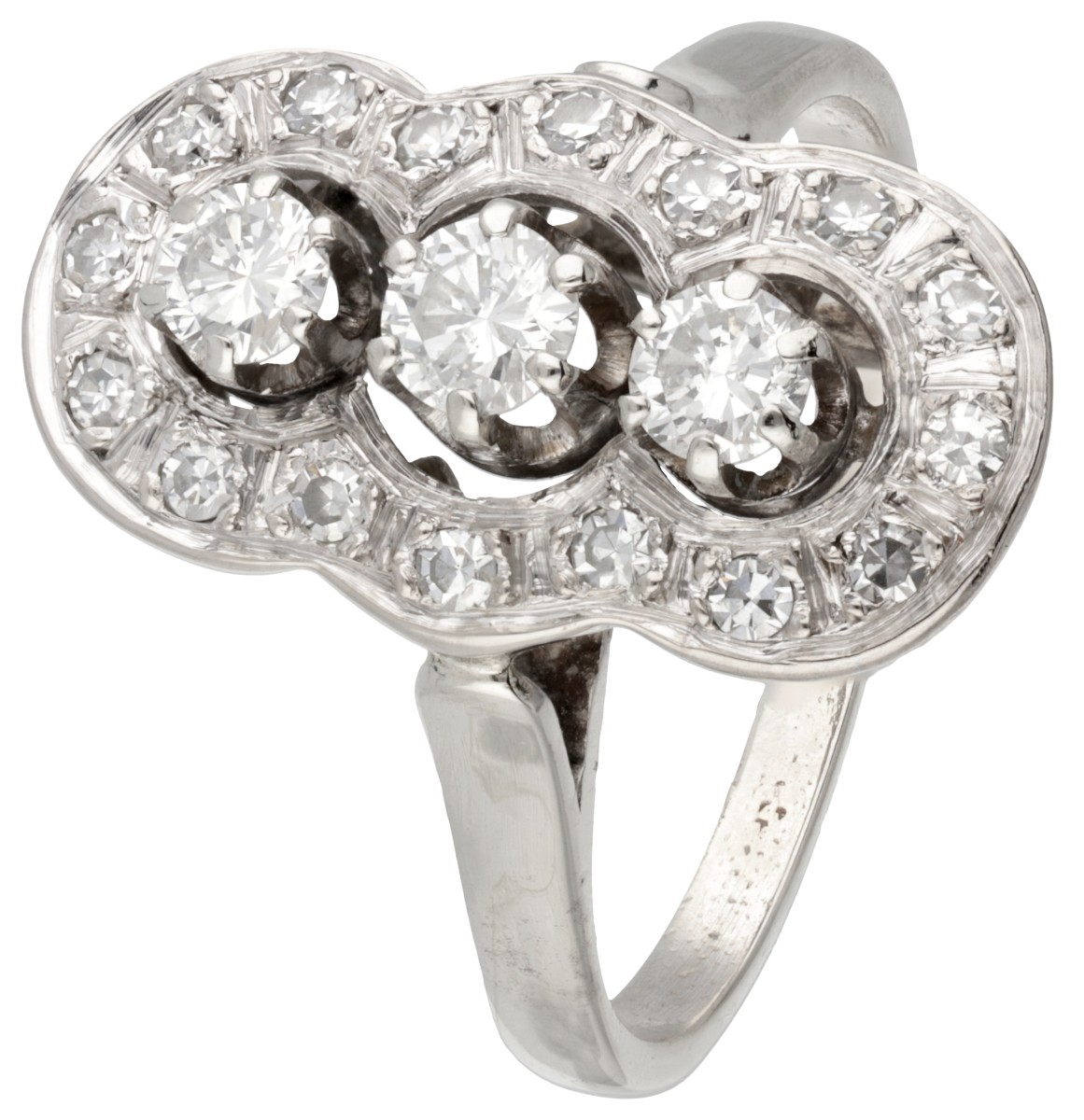 14 kt. Witgouden vintage prinsessenring bezet met ca. 0.63 ct. diamant.