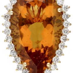 18 kt. Geelgouden Mimoza cocktail ring bezet met ca. 0.62 ct. diamant en kleursteen.