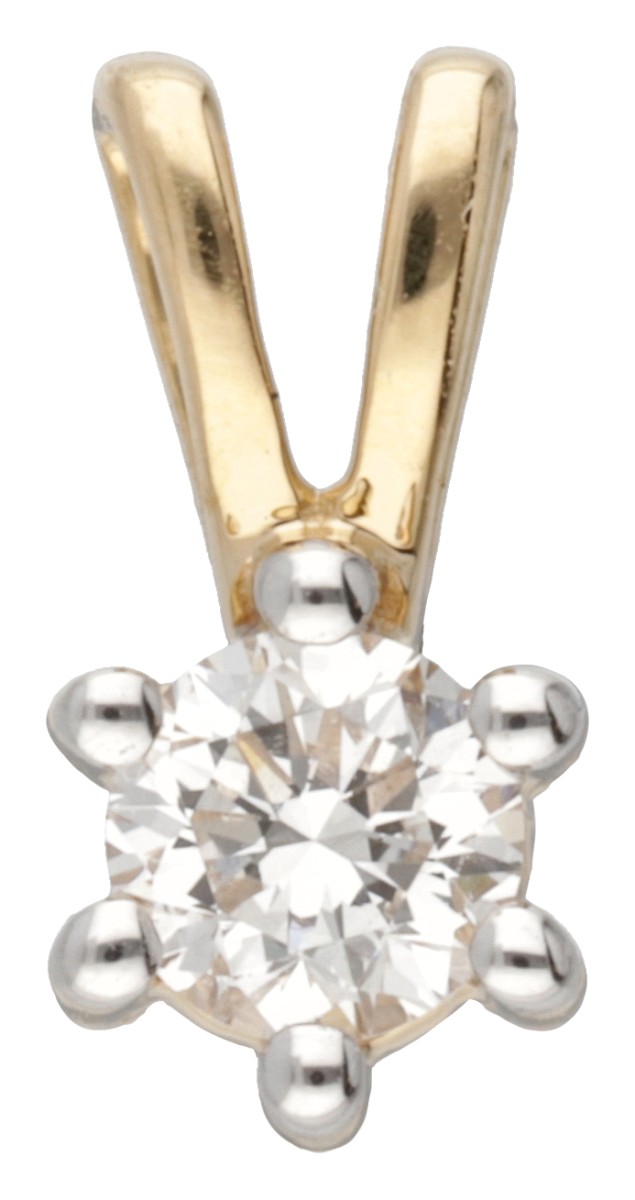 18 kt. Geelgouden solitair hanger bezet met ca. 0.18 ct. diamant.