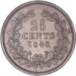 25 Cent Willem II 1848 met punt. Zeer fraai / Prachtig.