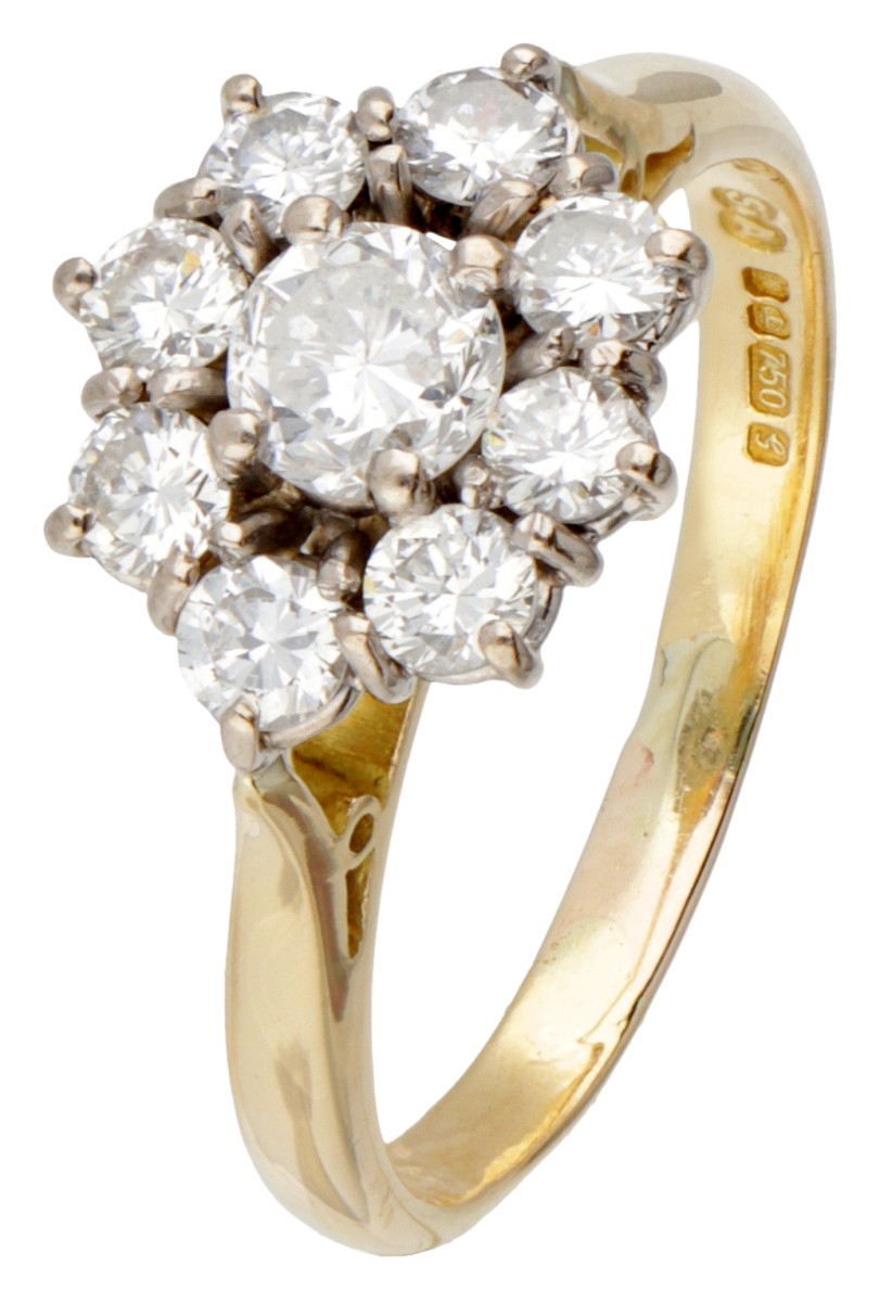 18 kt. Geelgouden vintage rozet ring bezet met ca. 0.87 ct. diamant.