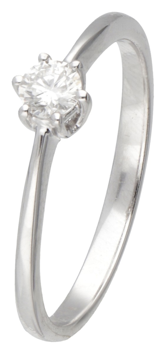 18 kt. Witgouden solitair ring bezet met ca. 0.18 ct. diamant.