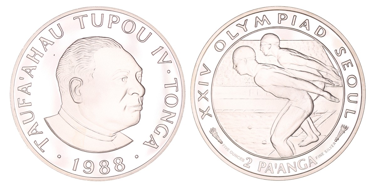 Tonga. Taufa'ahau Tupou IV. 2 Pa'anga. 1988.