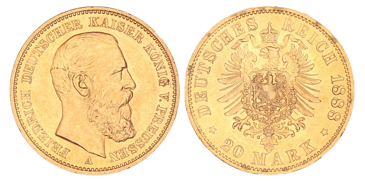 German states. Prussia. Friedrich III. 20 Mark. 1888 A.