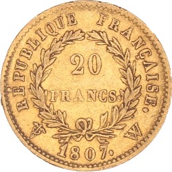 France. Empire. Napoleon. 20 Francs. 1807 W.