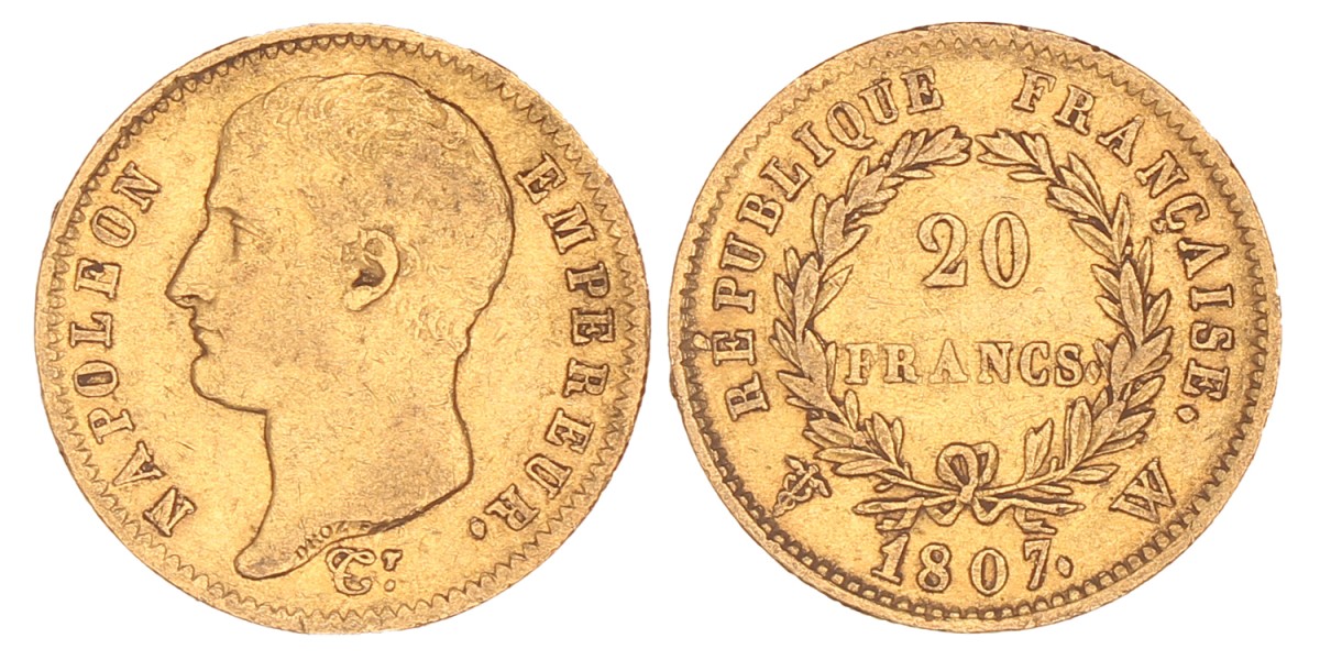 France. Empire. Napoleon. 20 Francs. 1807 W.