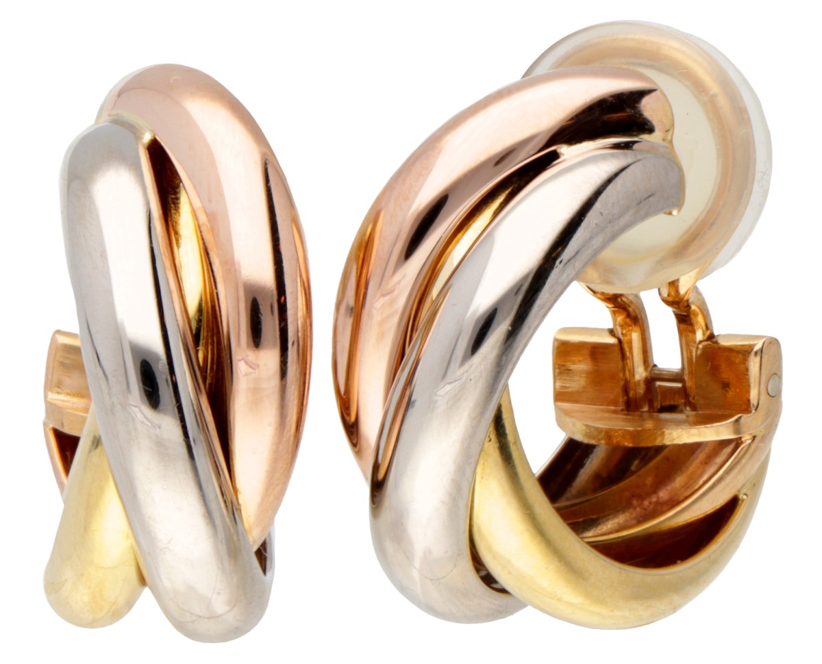 Cartier 'Trinity' 18 kt. tricolor gouden clipoorbellen.