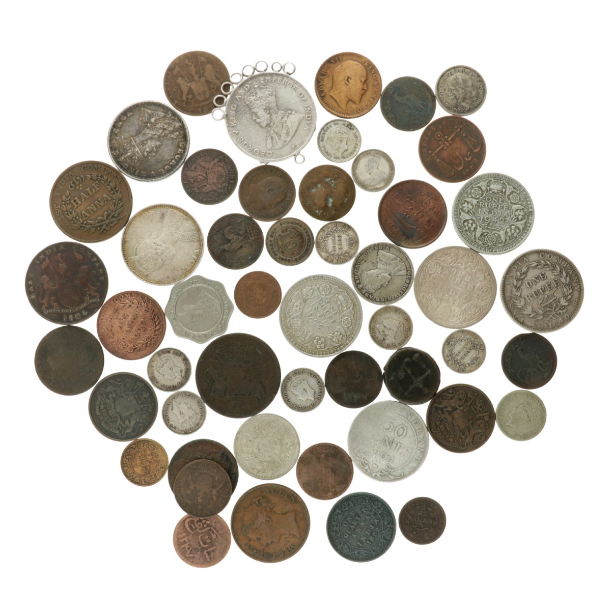 British colonies. Lot (50) Copper and Silver Coins. 18th to 20th Century.