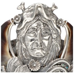 Géza Aranyos sterling zilveren Native American arm cuff met berenklauw, turkoois en bloedkoraal.