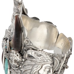 Géza Aranyos sterling zilveren Native American arm cuff met berenklauw, turkoois en bloedkoraal.